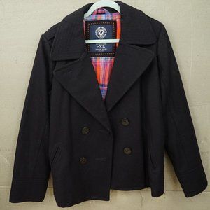 American Eagle Military Style Uniform Peacoat Jacket Dark Navy Womens XL Wool